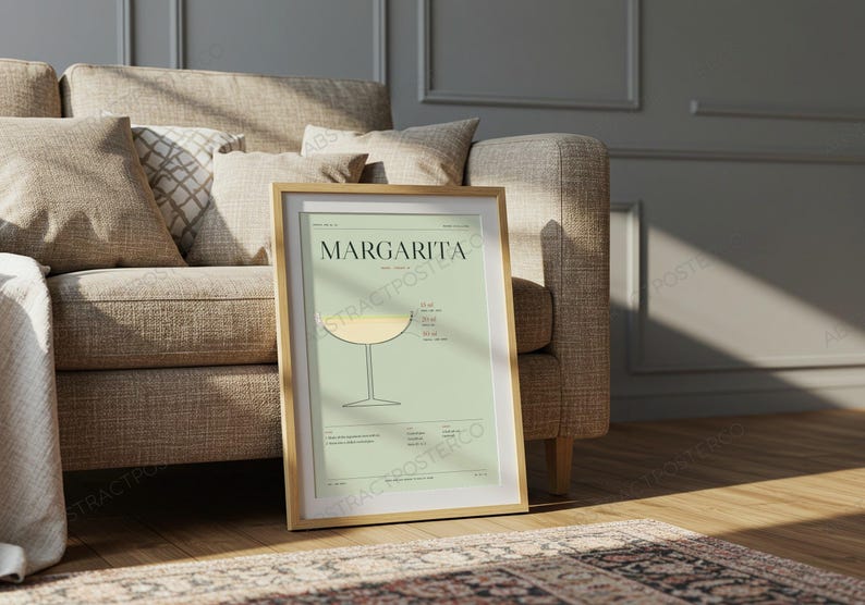 Margarita Cocktail Recipe Print shown in a living room