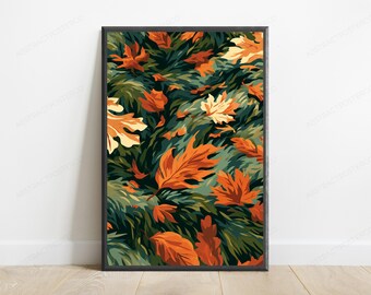 Tropical Floral Abstract Wall Art | Vibrant Orange Green Botanical Print | Lush Nature Detailed Decor
