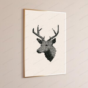 Geometric Stag Head Minimalist Art Print | Black Dotted Deer Wall Art | Modern Home Decor image 3