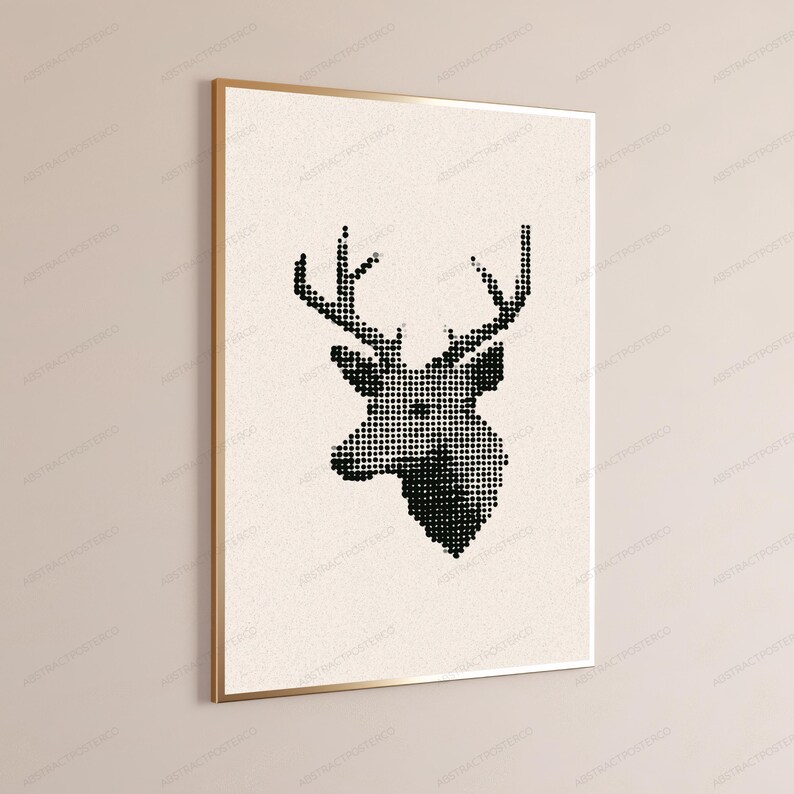 Geometric Stag Head Minimalist Art Print | Black Dotted Deer Wall Art | Modern Home Decor image 3
