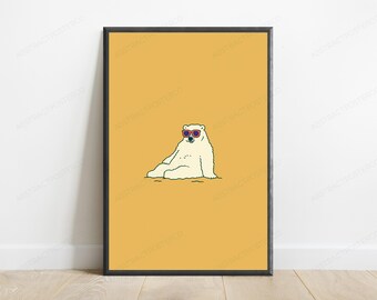 Cool Polar Bear Sunglasses Pop Art Print | Funny Animal Wall Art | Minimalist Home Decor | Digital Download A3 A2 A1