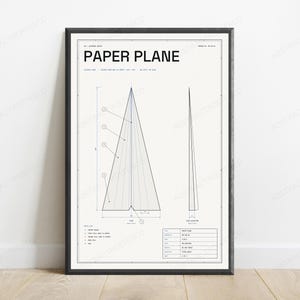 Paper Plane Blueprint Technical Print | Minimalist Origami Wall Art | Geometric Line Drawing image 1