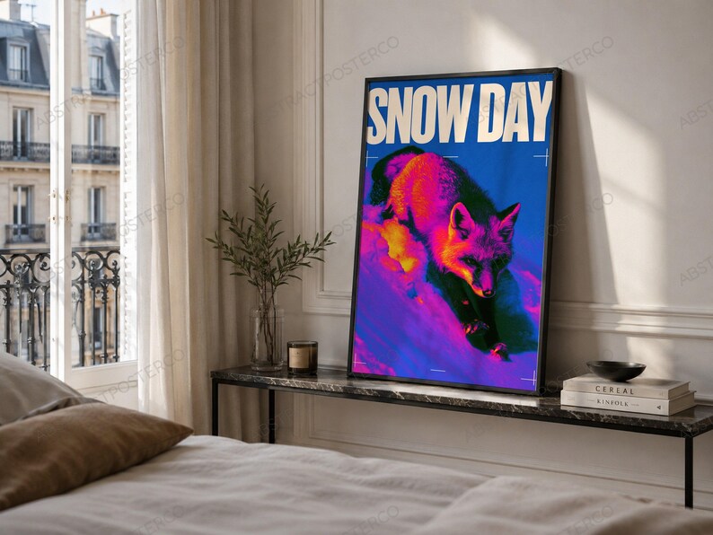 Neon Wolf Pop Art Print shown in a bedroom