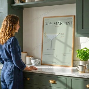 Dry Martini Cocktail Recipe Print in Sage shown in a kitchen