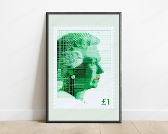 Mapa minimalista del Reino Unido / Diseño de sello postal verde / Arte mural de geografía moderna / Descarga digital A3 A2 A1