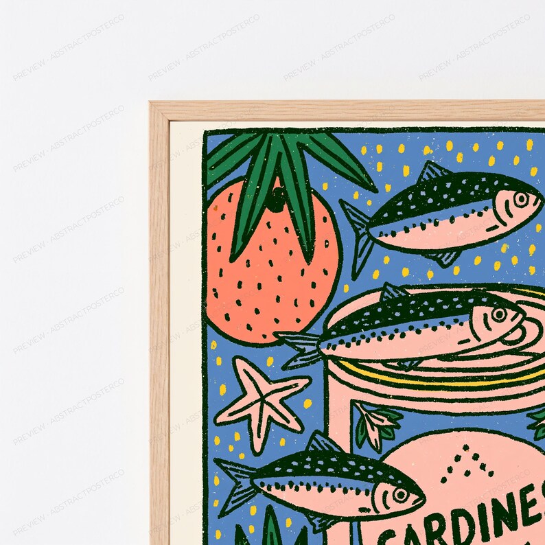 Impressão artística de sardinhas em lata | Decoração de parede retrô para cozinha | Arte minimalista para despensa | Download digital A3 A2 A1 imagem 2