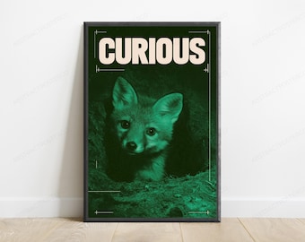Curious Coyote in Emerald Night | Wildlife Pop Art Print | Moody Home Décor