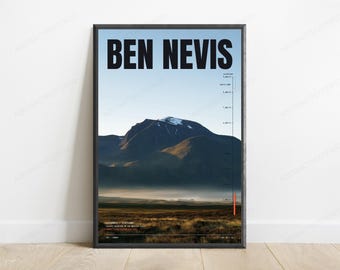 Ben Nevis Mountain Elevation Print | Scottish Landscape Art | Travel Poster Wall Decor
