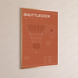 Shuttlecock Technical Blueprint Print | Badminton Sports Wall Art | Minimalist Line Drawing zdjęcie 3
