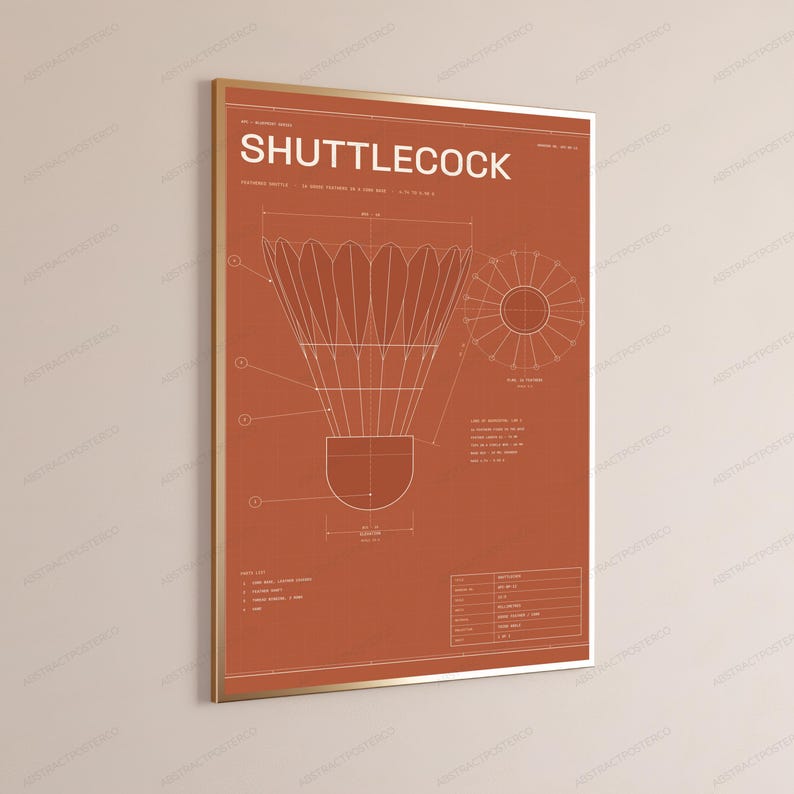 Shuttlecock Technical Blueprint Print | Badminton Sports Wall Art | Minimalist Line Drawing zdjęcie 3