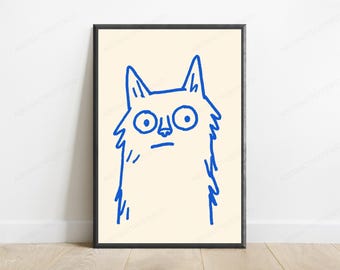 Blue Cat Line Drawing Print | Minimalist Feline Wall Art | Modern Home Decor | Digital Download A3 A2 A1