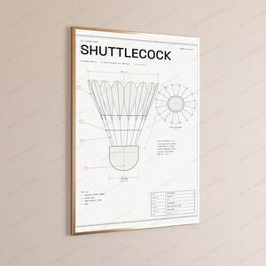 Shuttlecock Technical Blueprint Print | Badminton Sports Equipment Diagram | Vintage Engineering Art image 3