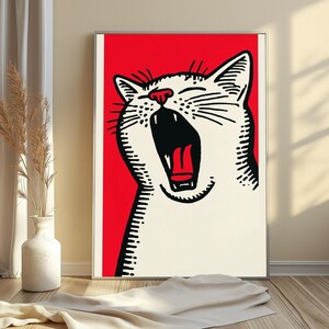 Roaring Cat Pop Art Print | Bold Red Minimalist Wall Art | Modern Animal Portrait | Digital Download A3 A2 A1 image 10