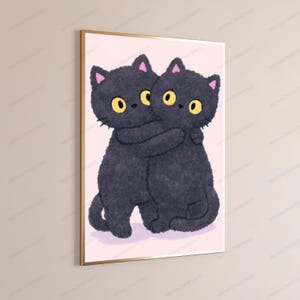 Impressão Pop Art de Gatinhos Gêmeos Pretos Fofos | Arte de Parede com Gatinhos Peludos | Decoração Minimalista para Casa | Download Digital A3 A2 A1 imagem 3