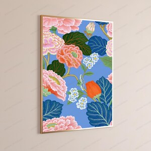 Botanical Flower Garden Art Print | Pink Peony Tulip Floral | Minimalist Wall Decor | Digital Download A3 A2 A1 imagen 3
