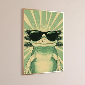 Estampado de ajolote con gafas de sol / Decoración de pared estilo retro pop art / Ilustración minimalista de animales imagen 9