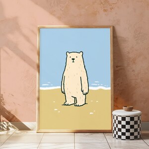 Cute Standing Polar Bear Beach Wall Art | Minimalist Animal Print | Coastal Home Decor | Digital Download A3 A2 A1 image 4