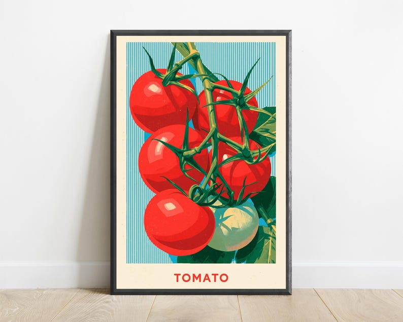 Ripe Tomato Vine Food Art Print | Vibrant Red Kitchen Wall Decor | Minimalist Produce Poster | Digital Download A3 A2 A1 image 7