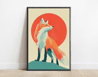 Kitsune Nine-Tailed Fox Japanese Art Print | Yokai Folklore Poster (Digital Download)
