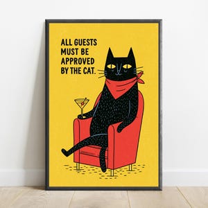 Cheeky Black Cat Martini Minimalist Print | Funny Cocktail Wall Art | Yellow Pop Art Decor | Digital Download A3 A2 A1 image 7