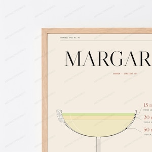Margarita Cocktail Recipe Print in Cream | Drink Instruction Wall Art | Minimalist Bar Decor image 2
