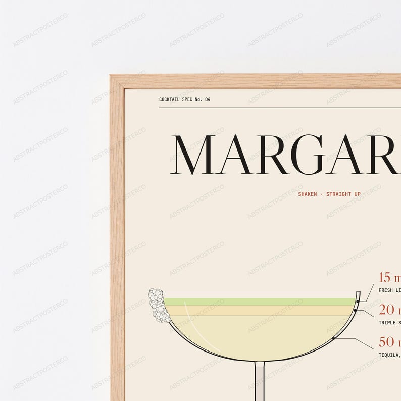 Margarita Cocktail Recipe Print in Cream | Drink Instruction Wall Art | Minimalist Bar Decor image 2
