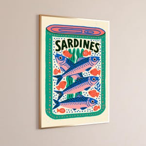 Retro Sardines Tin Food Art Print | Minimalist Kitchen Wall Decor | Colourful Pop Art | Digital Download A3 A2 A1 image 9