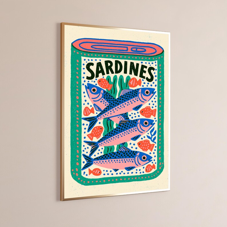 Retro Sardines Tin Food Art Print | Minimalist Kitchen Wall Decor | Colourful Pop Art | Digital Download A3 A2 A1 image 9