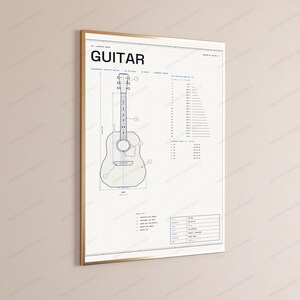Dreadnought Acoustic Guitar Technical Blueprint | Vintage Music Engineering Art | Wall Decor image 3