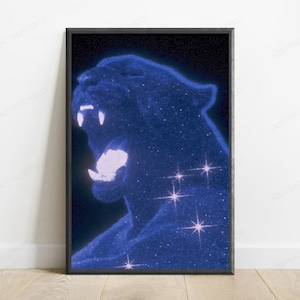 Cosmic Panther Starry Night Wall Art | Glowing Big Cat Portrait | Mystical Wildlife Print | Digital Download A3 A2 A1 image 1