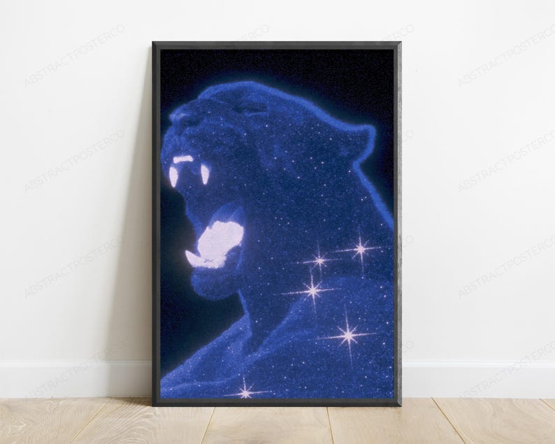 Cosmic Panther Starry Night Wall Art | Glowing Big Cat Portrait | Mystical Wildlife Print | Digital Download A3 A2 A1 image 1