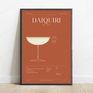 Daiquiri Cocktail Recipe Print | Minimalist Bar Art | Terracotta Kitchen Wall Decor