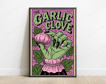 The Garlic Clove Vibrant Pop Art Print | Food Art Wall Decor | Quirky Kitchen Art | Digital Download A3 A2 A1