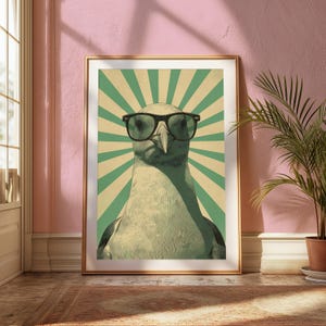 Okulary przeciwsłoneczne Cool Eagle – wydruk w stylu pop-art | Grafika ścienna w stylu retro z ptakami | Minimalistyczny wystrój domu | Pobieranie cyfrowe A3 A2 A1 zdjęcie 5