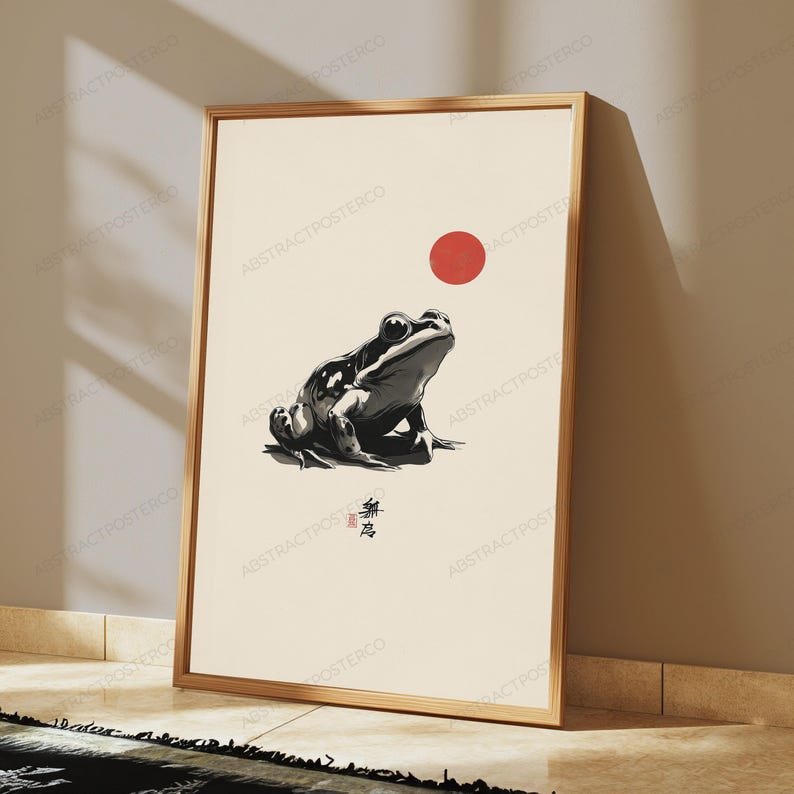 Minimalistisk groda Ukiyo-e-tryck | Japansk träblocksaffisch (digital nedladdning) bild 4
