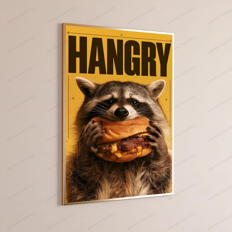 Hangry Raccoon Hot Dog Pop Art Print | Funny Animal Wall Art | Quirky Home Decor image 3