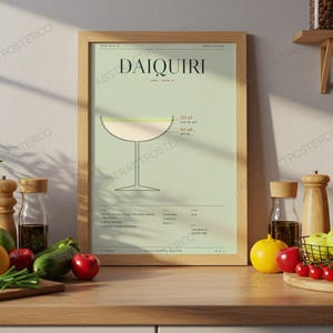 Daiquiri Cocktail Recipe Print in Sage shown in a kitchen