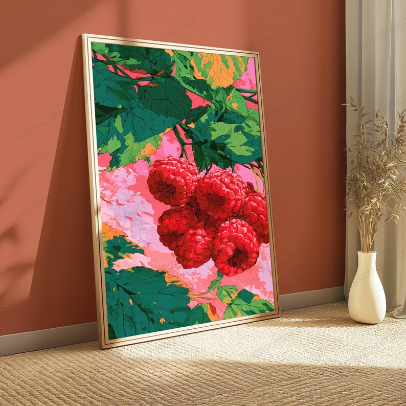 Red Raspberries Botanical Print | Vibrant Food Art | Modern Kitchen Wall Decor | Digital Download A3 A2 A1 bild 4