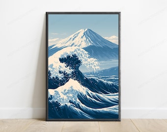 Japanese Wave Art Print | Mount Fuji, Blue Sky (Digital Download)