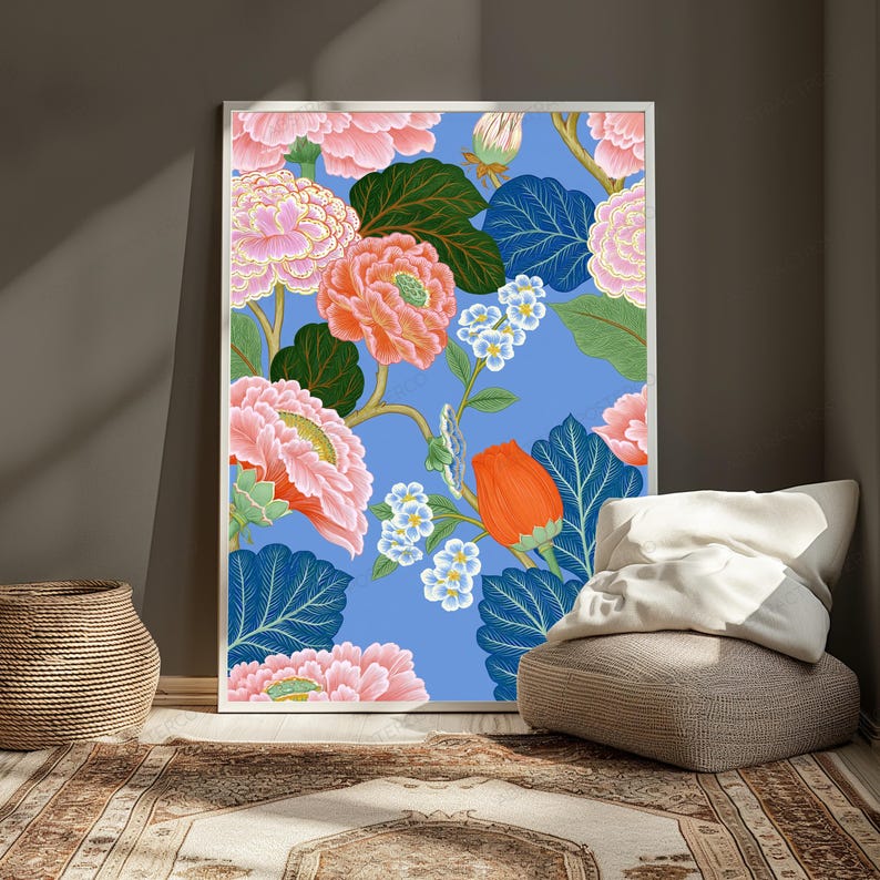 Botanical Flower Garden Art Print | Pink Peony Tulip Floral | Minimalist Wall Decor | Digital Download A3 A2 A1 imagen 5