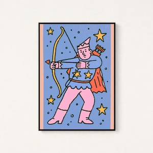 Lámina de arte pop de arquero mago rosa / Arte mural de personaje mágico / Decoración fantástica colorida / Descarga digital A3 A2 A1 imagen 1