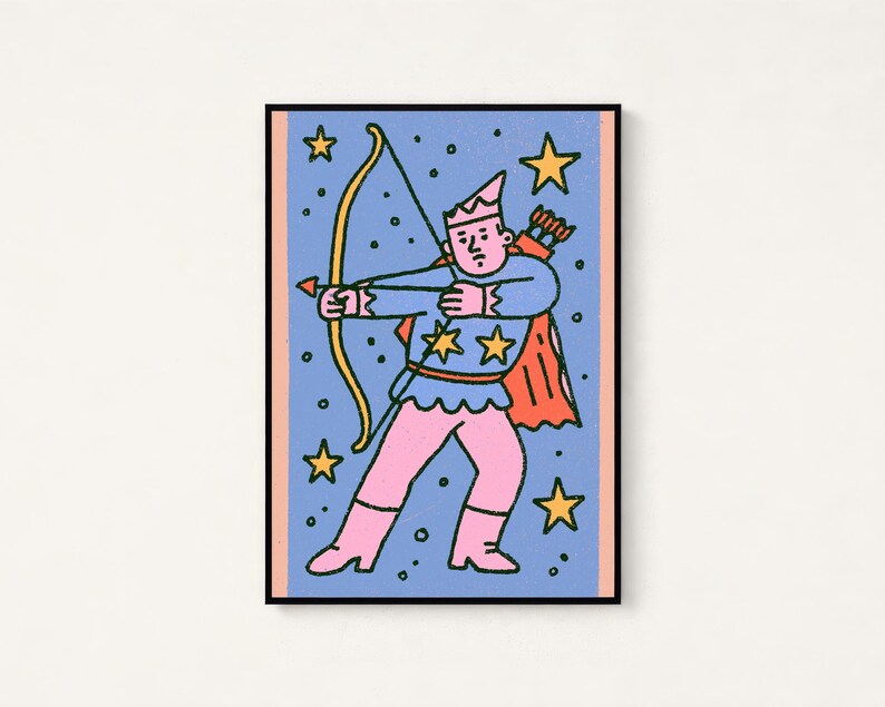 Lámina de arte pop de arquero mago rosa / Arte mural de personaje mágico / Decoración fantástica colorida / Descarga digital A3 A2 A1 imagen 1