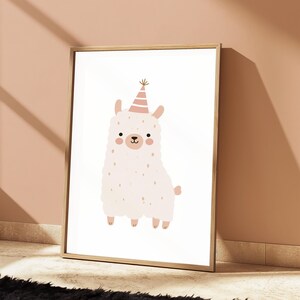 パーティラマのミニマルアートプリント｜かわいい動物のウォールアート｜お祝いのホームデコレーション｜デジタルダウンロード A3 A2 A1 画像 4