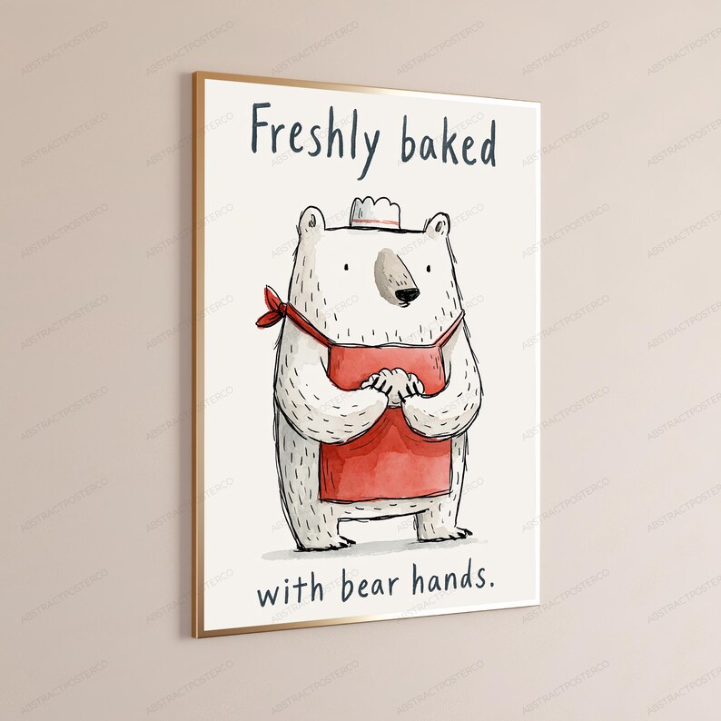 Lámina artística en acuarela de Bear Baker / Lámina con un simpático personaje animal / Decoración de cocina / Descarga digital imagen 6