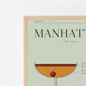 Manhattan Cocktail Recipe Print in Sage | Vintage Bar Art | Minimalist Drink Poster image 2