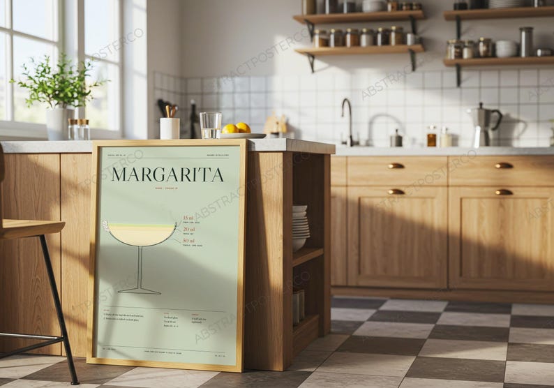 Margarita Cocktail Recipe Print shown in a kitchen