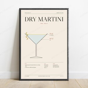 Dry Martini Cocktail Recipe Print in Cream | Bar Illustration | Minimalist Kitchen Wall Art