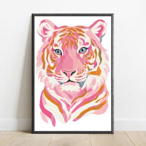 Pink Tiger Pop Art Print | Colorful Vibrant Wildlife Wall Art | Modern Home Décor | Digital Download A3 A2 A1 image 1