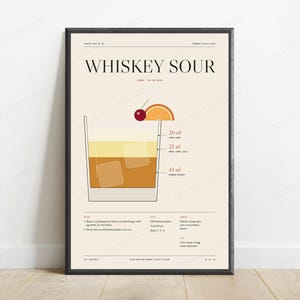 Whiskey Sour Cocktail Recipe Print in Cream | Minimalist Bar Art | Retro Kitchen Wall Decor