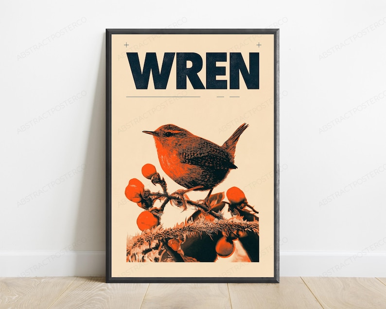 Rotkehlchen mit Ebereschenbeeren – Kunstdruck | Vintage-Naturillustration | Wandbild mit Wildtiermotiv Bild 1